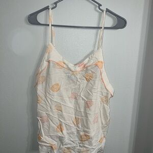 Women's Cream and Orange Leaf Print Top